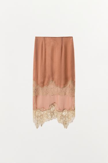 JUPE EN GEORGETTE AVEC DENTELLE EN CONTRASTE - Rose de Zara - Image 4