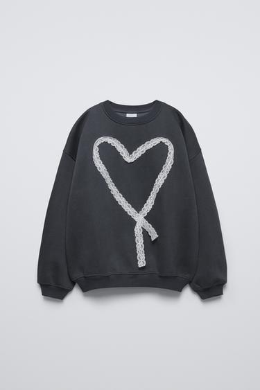 FELPA CUORE PIZZO - Grigio antracite di Zara - Immagine 0