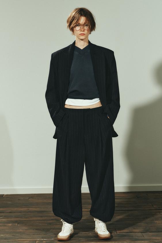 PINSTRIPE PLEATED JOGGER PANTS