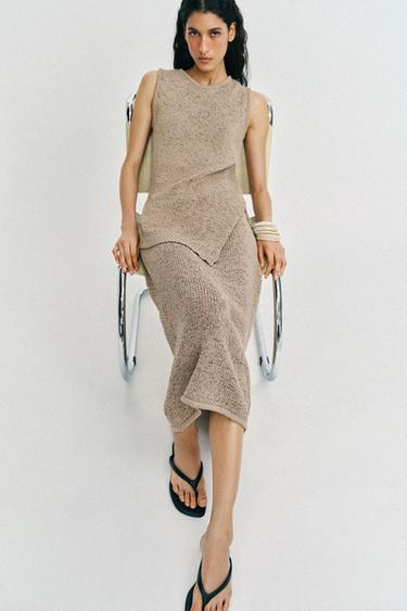 KNIT MIDI SKIRT - SAND/BROWN by Zara - Image 1