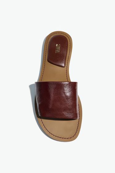 Zara SOFT LEATHER SLIDES - Dark tan