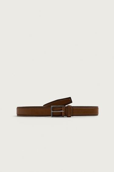 TOPSTITCHED LEATHER BELT - Leather by Zara