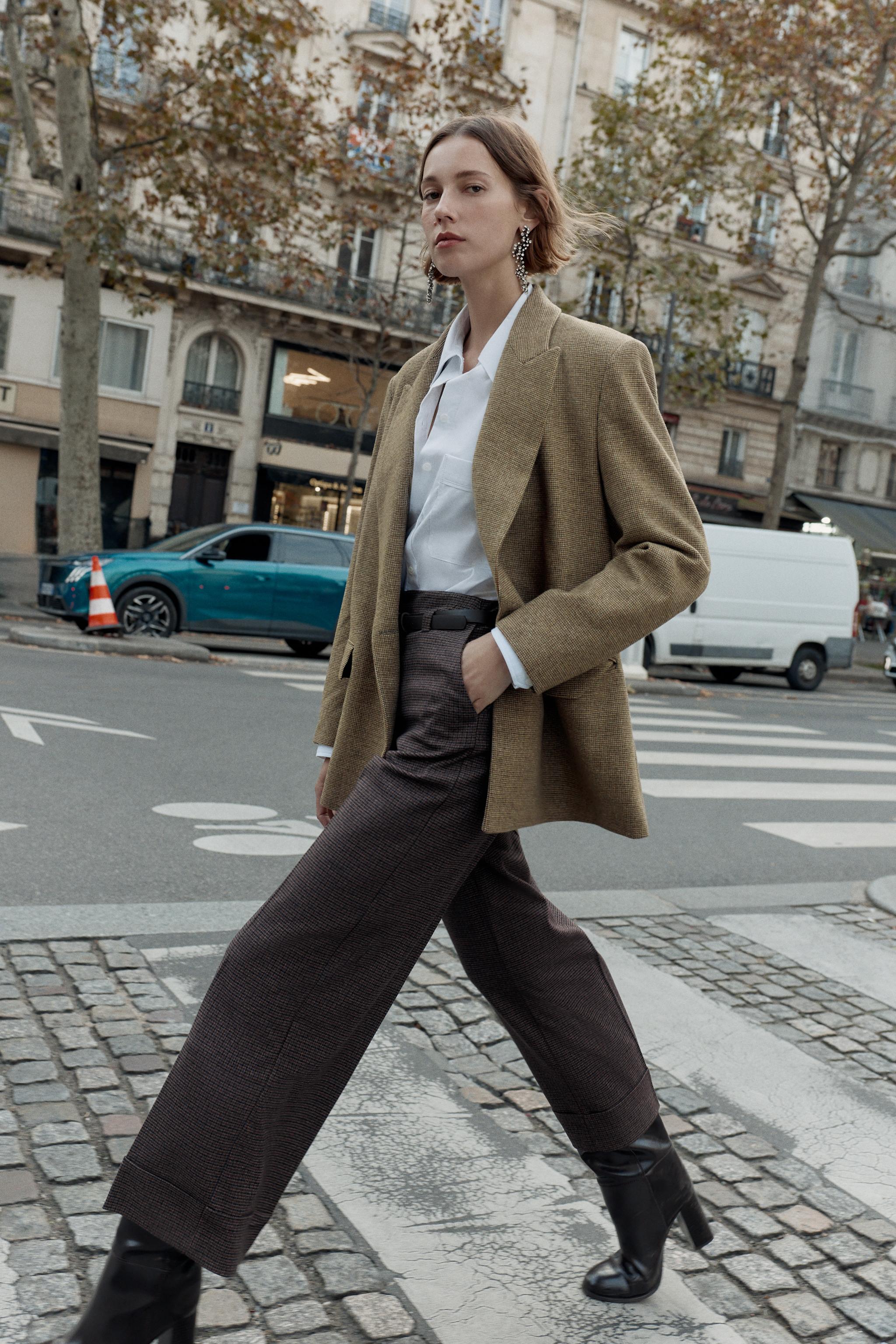 ベルト付き千鳥格子柄パンツ - ミディアムグレー | ZARA Japan / 日本