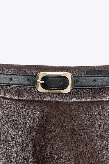 FAUX LEATHER MIDI SKIRT WITH BELT - Burgundy by Zara - Image 7