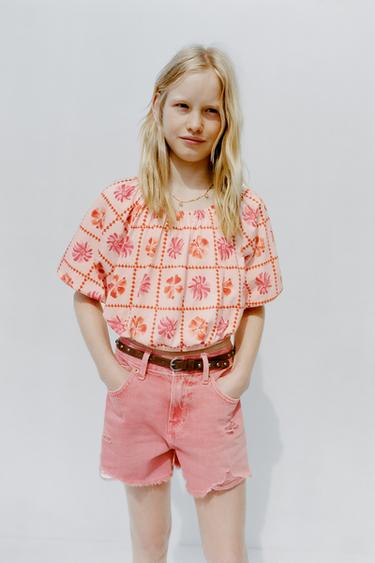 Zara 刷破牛仔短褲 - 紅色