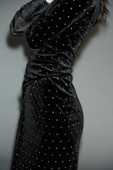 SPARKLY VELVET MIDI DRESS - Black by Zara