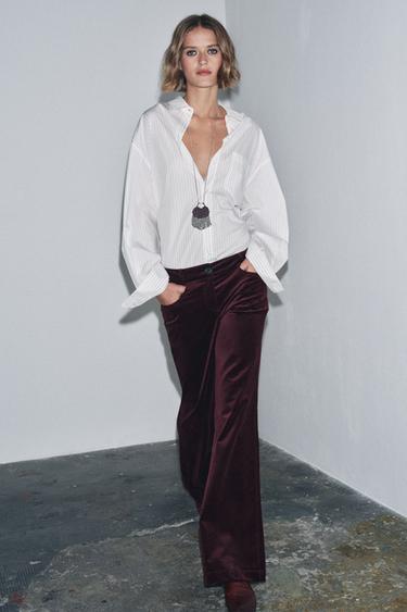 PANTALON ÉVASÉ EN VELOURS ZW COLLECTION - Bordeaux de Zara - Image 3