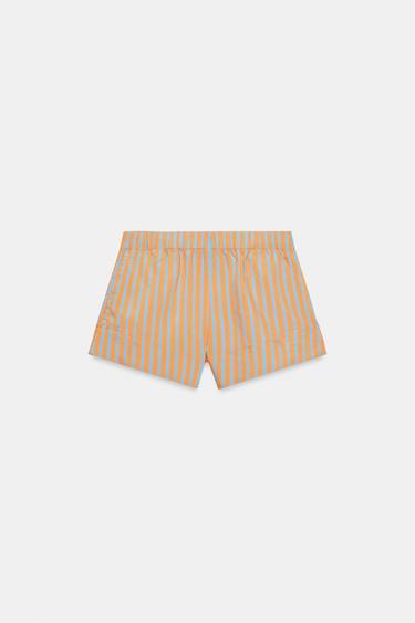 STRIPED POPLIN SHORTS — Orange 1