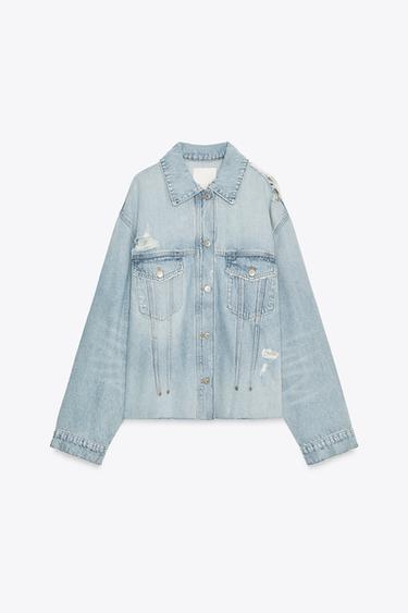 SOBRECAMISA DENIM TRF ROTOS - Azul claro de Zara