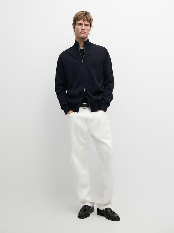 Cotton zip-up knit cardigan from Zara - $100