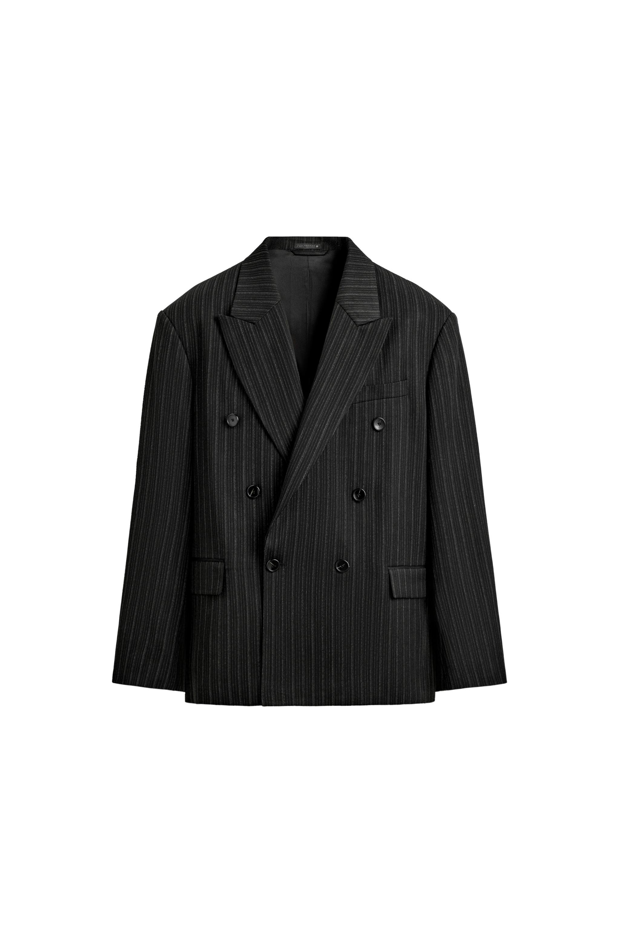 DOUBLE BREASTED PINSTRIPE SUIT BLAZER