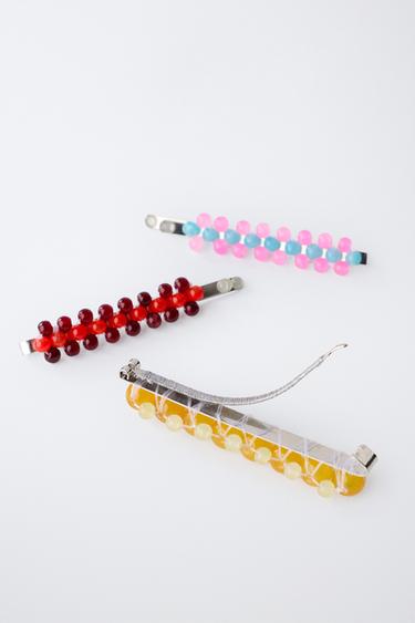 Zara PACK OF THREE BEADED HAIR CLIPS - Multicolored
