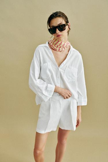 SHORT À PINCES TAILLE HAUTE - Blanc de Zara - Image 3