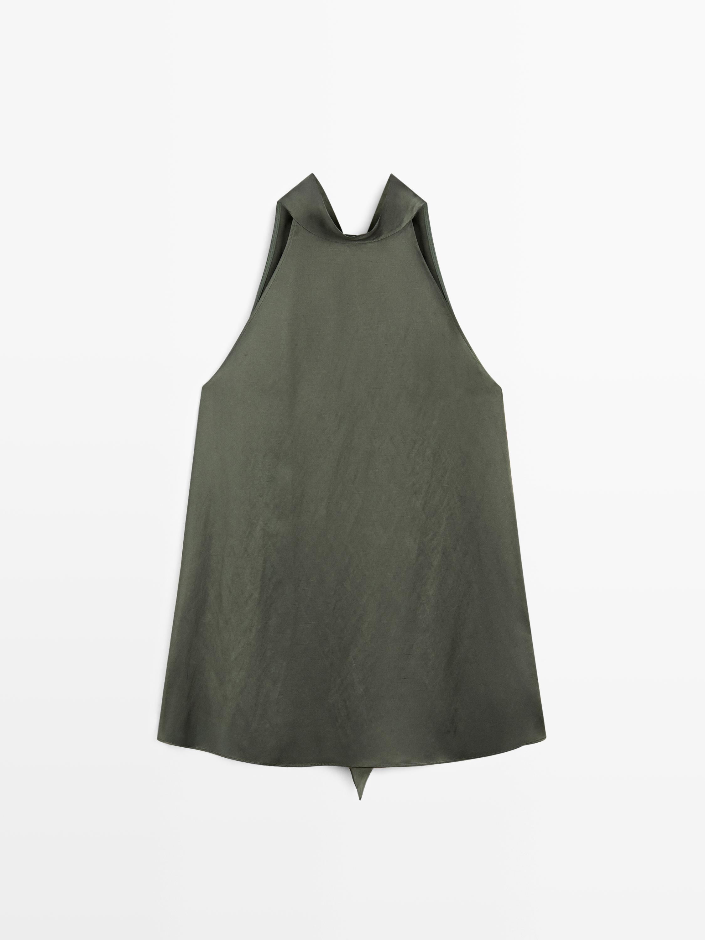 Satin halter top with tie detail