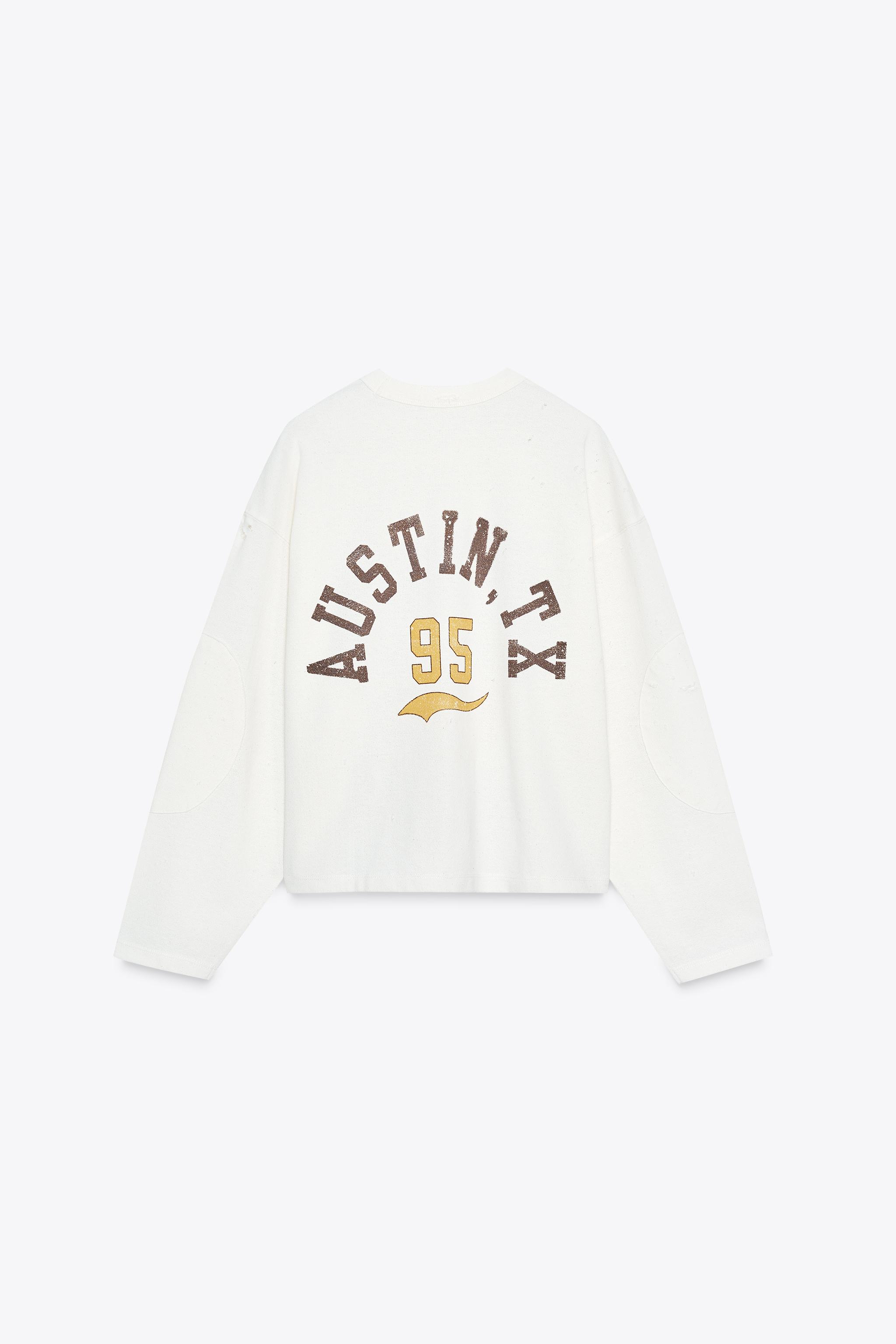 ★ZARA★ PRINTED SLOGAN SWEATSHIRT COMBINED EMBROIDERED SLOGAN SWEATSHIRT - Blue | ZARA Georgia