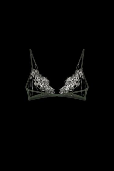 LACE MESH TRIANGLE BRA - GREEN by Zara - Image 0