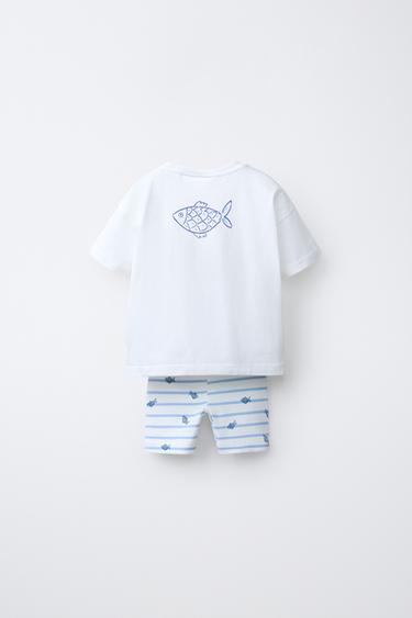 FISH PRINT T-SHIRT AND CYCLING LEGGINGS SET - Blue/White by Zara - Image 1