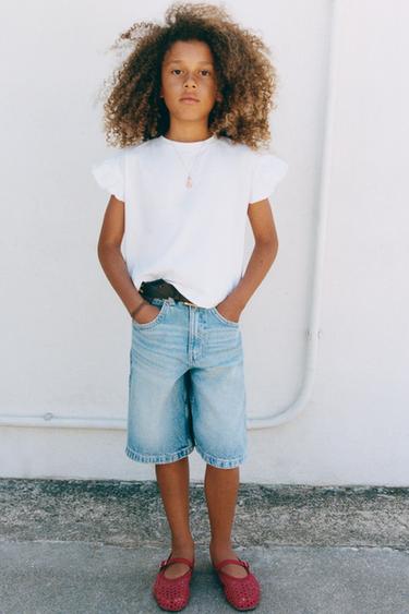 Zara PLAIN RUFFLE T-SHIRT - White