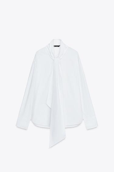 Zara ZW COLLECTION BOW SHIRT - White