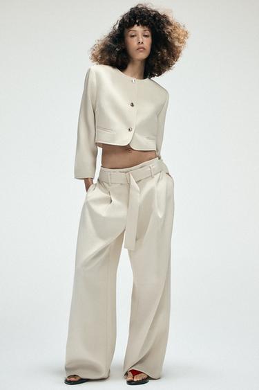 TROUSERS WITH BELT - Ecru by Zara