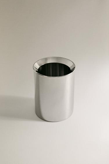 SHINY METAL BATHROOM BIN - Silver by Zara - Image 1