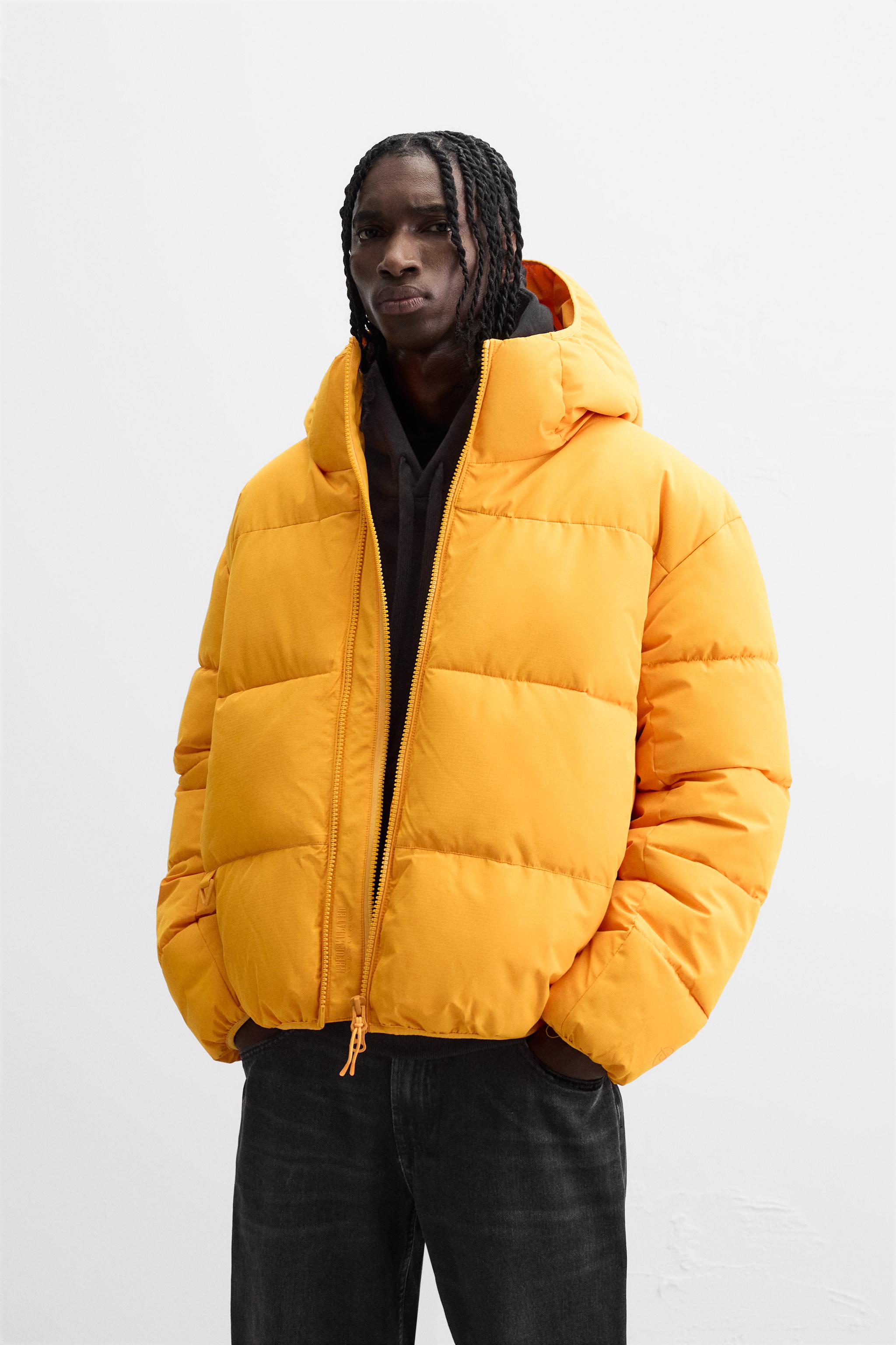 Orange jacket man best sale