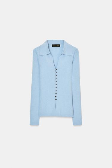 GILET POLO EN MAILLE - Bleu clair de Zara - Image 3