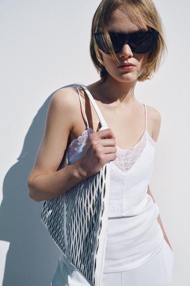 LACE TRIM RIBBED TOP - White by Zara - Image 4