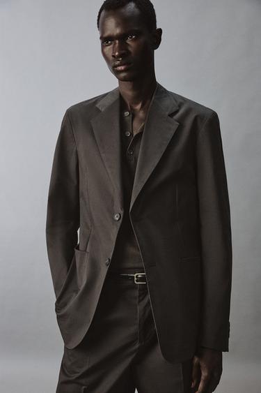 BLAZER COUPE DÉCONTRACTÉE COSTUME EN COTON MÉLANGÉ - Marron de Zara - Image 4