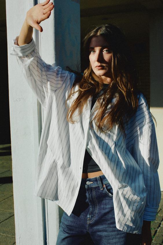 OVERSIZED POPLIN SHIRT WITH TOPSTITCHING