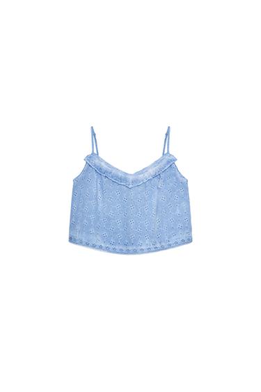 WASHED EFFECT TOP WITH CUTWORK EMBROIDERY - only one by Zara