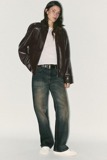 Zara FAUX LEATHER BOMBER JACKET - Chocolate - Image 0