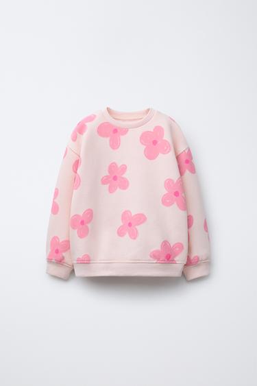 Zara PRINTED SWEATSHIRT - Beige-pink