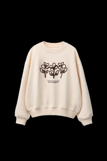 EMBROIDERED CORD SWEATSHIRT - Ecru by Zara - Image 0