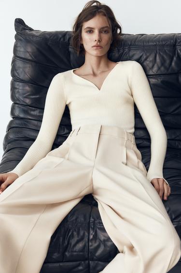 V-NECK KNIT SWEATER - Oyster-white by Zara - Image 0