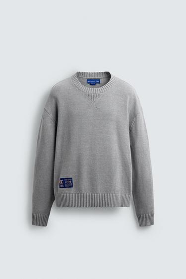 Zara CHAMPION® X ZARA STRIPED PATCH SWEATER - Gray