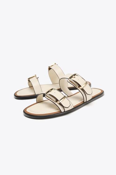 DOUBLE-STRAP BUCKLE SANDALS - Ecru White by Zara - Image 2