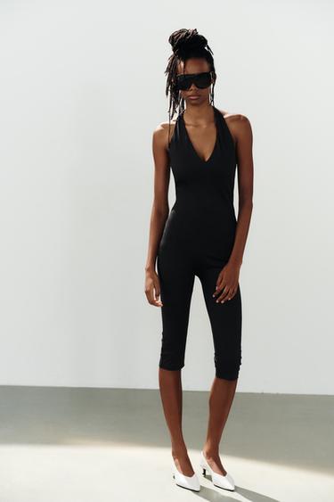 Zara POLYAMIDE HALTER JUMPSUIT - Black