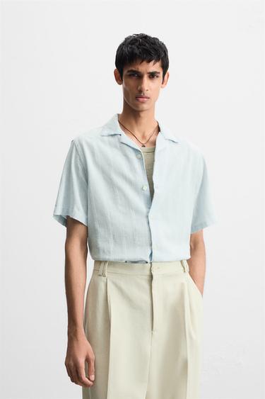 STRIPED JACQUARD SHIRT - Light blue by Zara