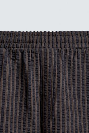 SEERSUCKER STRIPE COMFORT BERMUDA SHORTS - Brown-Blue by Zara - Image 8