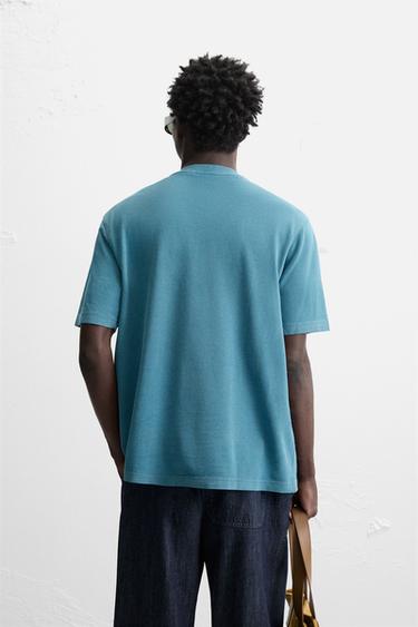 T-SHIRT PIQUÉ BRODÉ - Bleu délavé de Zara - Image 2