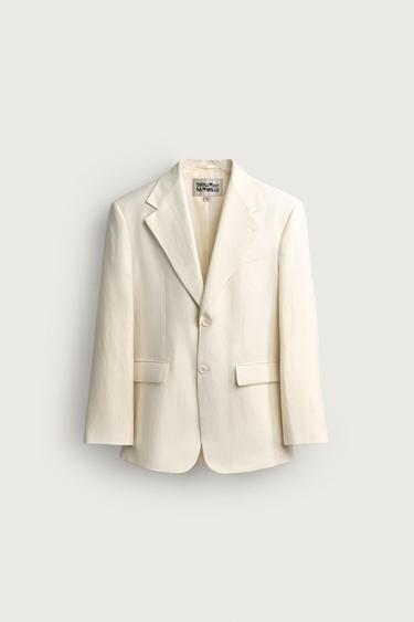 БЛЕЙЗЕР ОВЕРСАЙЗ ИЗ ЛЬНА И ШЕРСТИ В ЕЛОЧКУ — ЭКРЮ от Zara