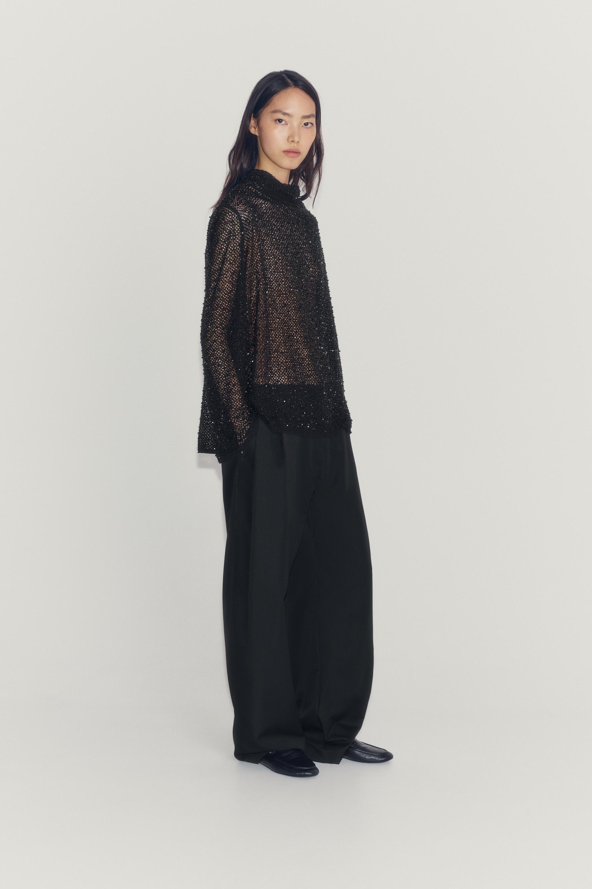 ZW COLLECTION BEADED SHIRT — Black