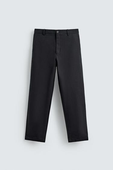 Zara TEXTURED STRAIGHT FIT PANTS - Navy blue