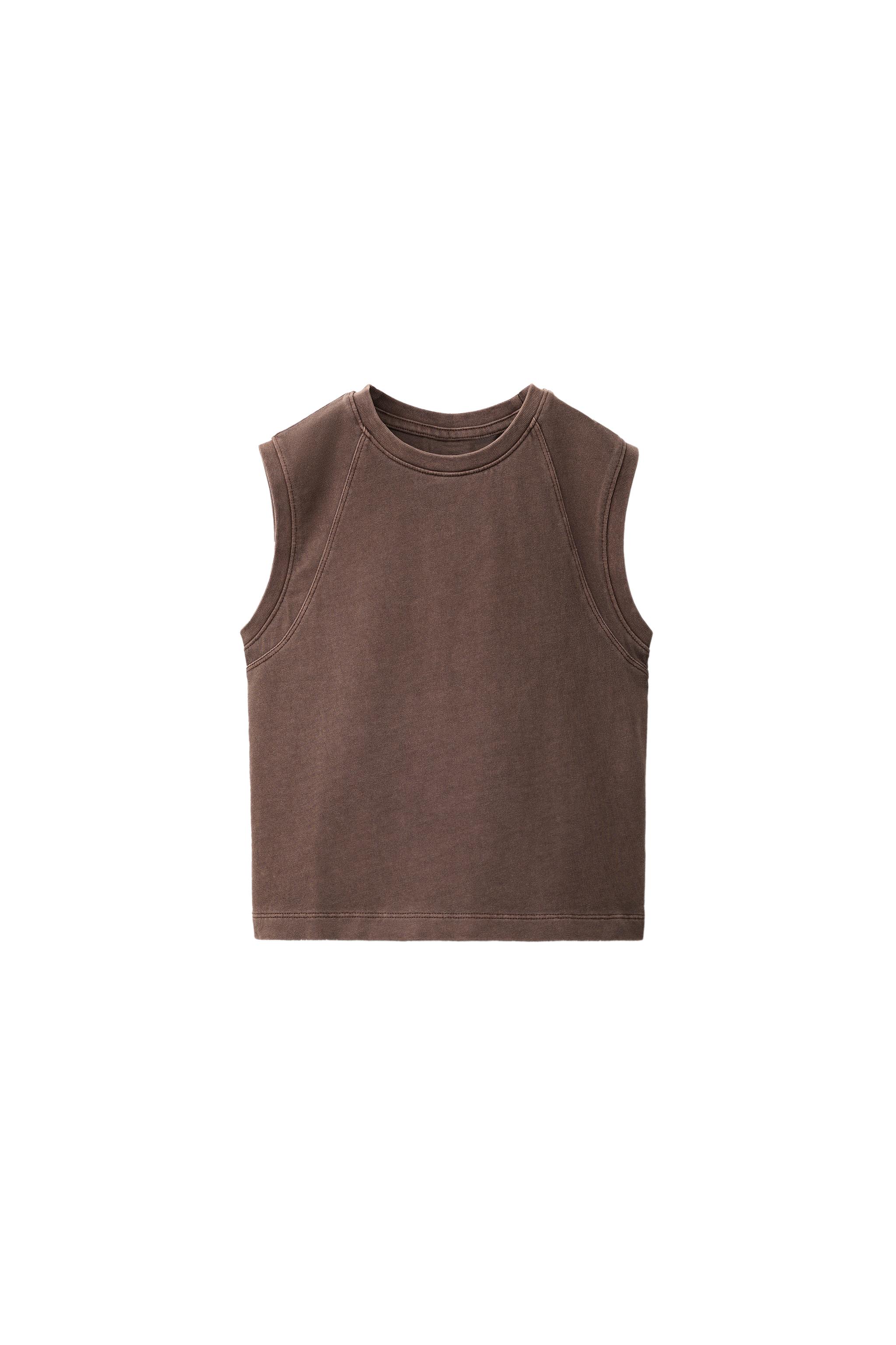 PLAIN SLEEVELESS TOP — Brown
