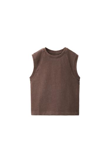 CAMISETA LISA MANGA SISA - Marrón de Zara