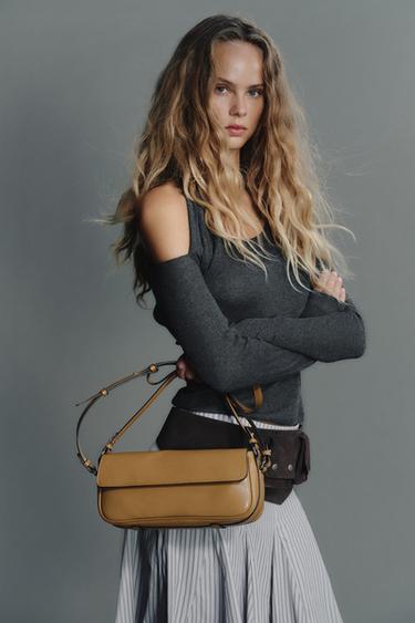 Zara DOUBLE HANDLE CROSSBODY BAG - Dark tan