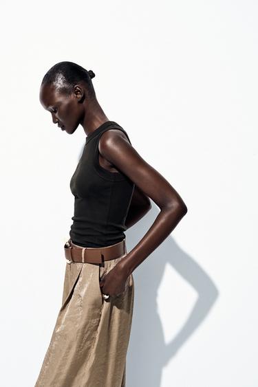Zara SLEEVELESS RIBBED T-SHIRT - Charcoal