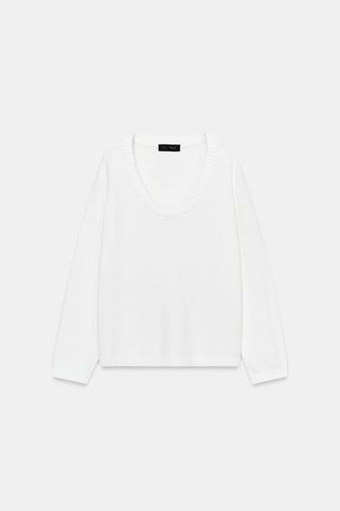 Zara ROUND NECK KNIT SWEATER - White