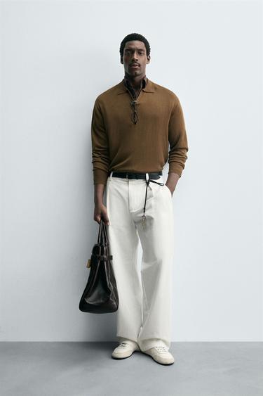 TEXTURED KNITTED POLO SHIRT - camel by Zara